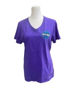 Harley-Davidson Women S Purple V-Neck Tee front HD Logo, back Cozumel HD graphic
